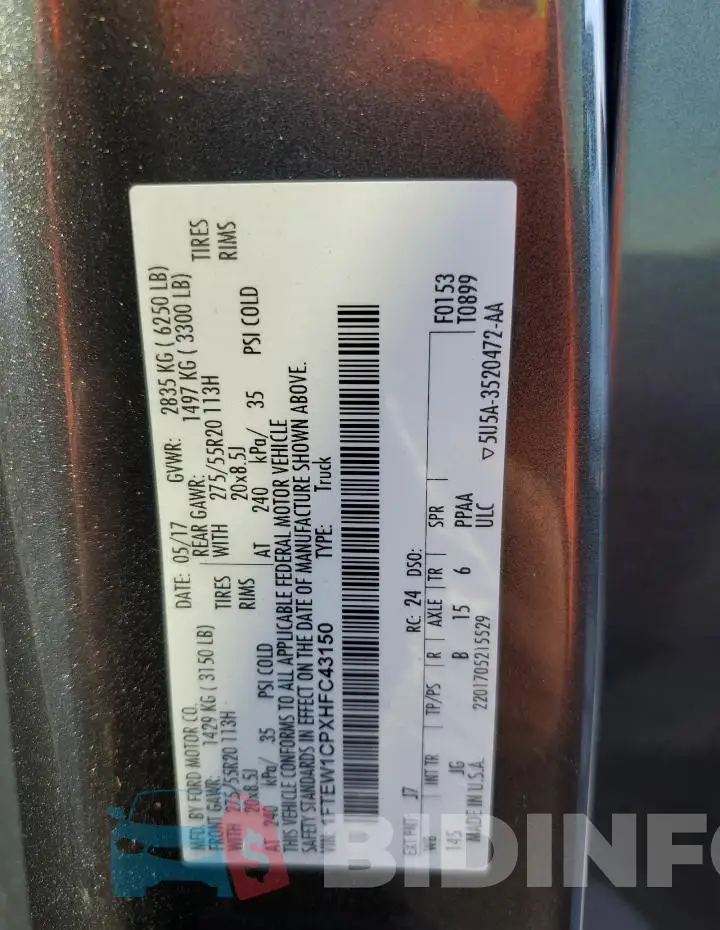 1FTEW1CPXHFC43150 Photo# 12