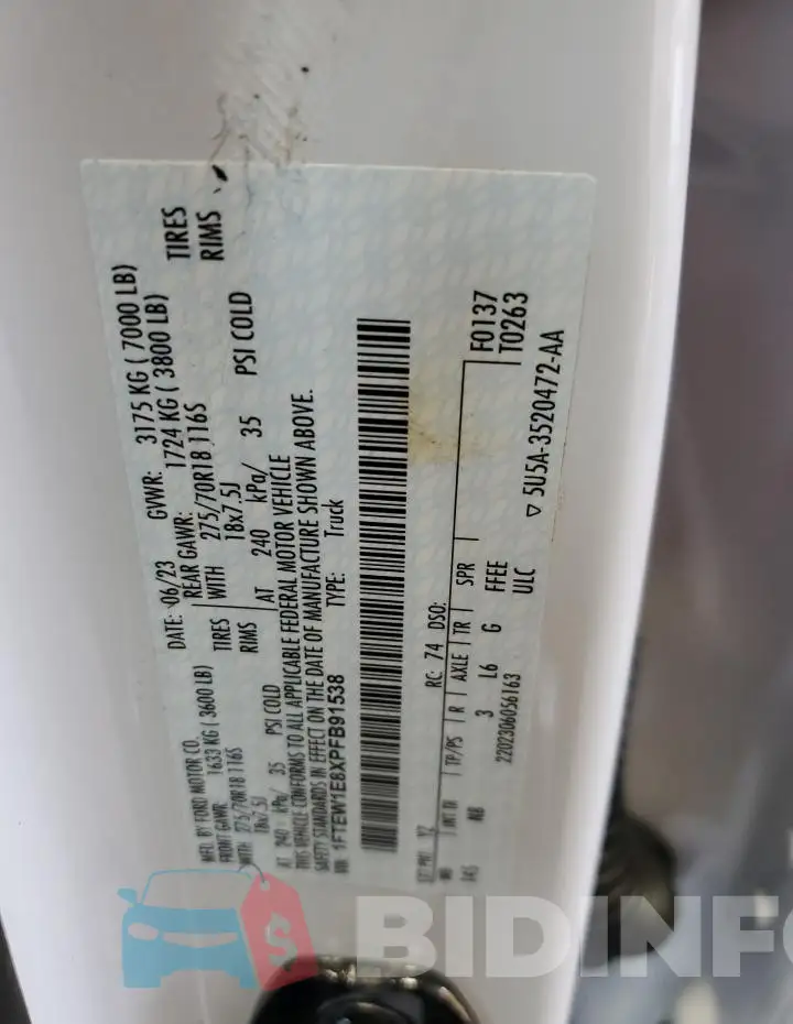 1FTEW1E8XPFB91538 Photo# 12
