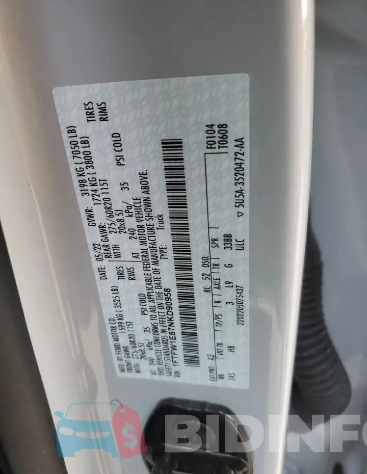 1FTFW1E87NKD90958 Photo# 12