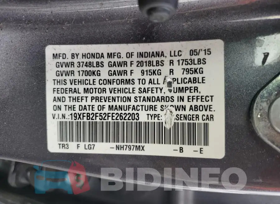 19XFB2F52FE262203 Photo# 12