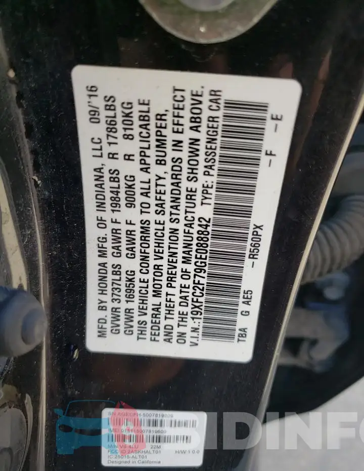 19XFC2F79GE088842 Photo# 12