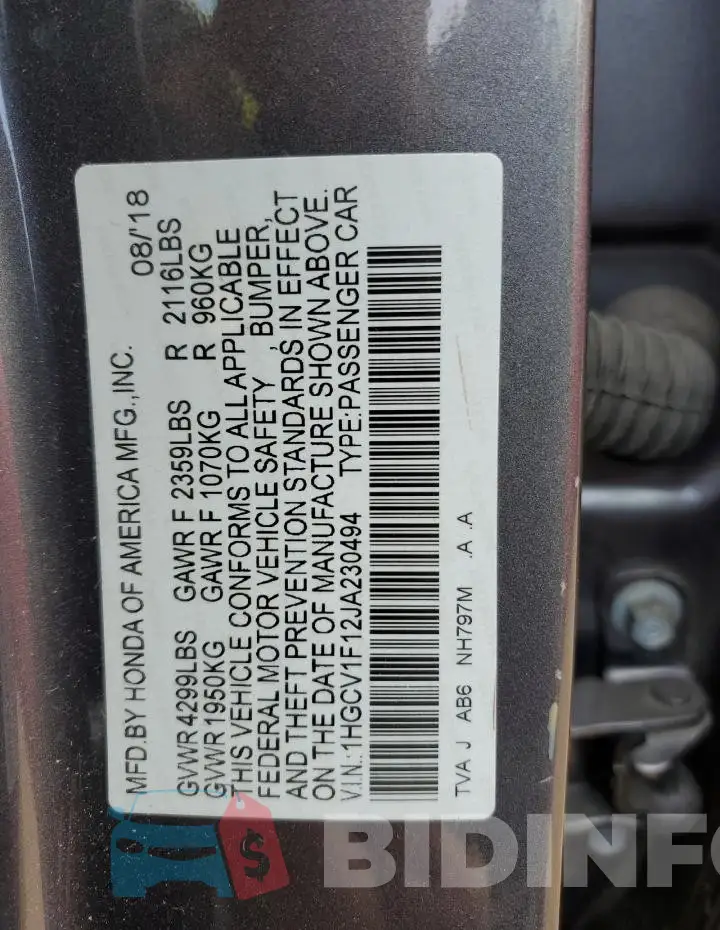 1HGCV1F12JA230494 Photo# 12