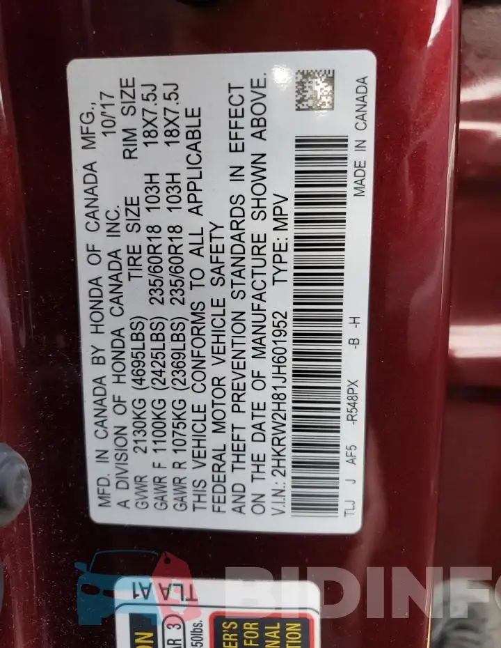 2HKRW2H81JH601952 Photo# 13