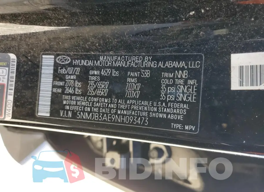 5NMJB3AE9NH093473 Photo# 12