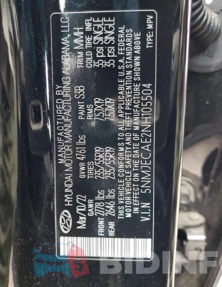 5NMJECAE2NH105504 Photo# 13