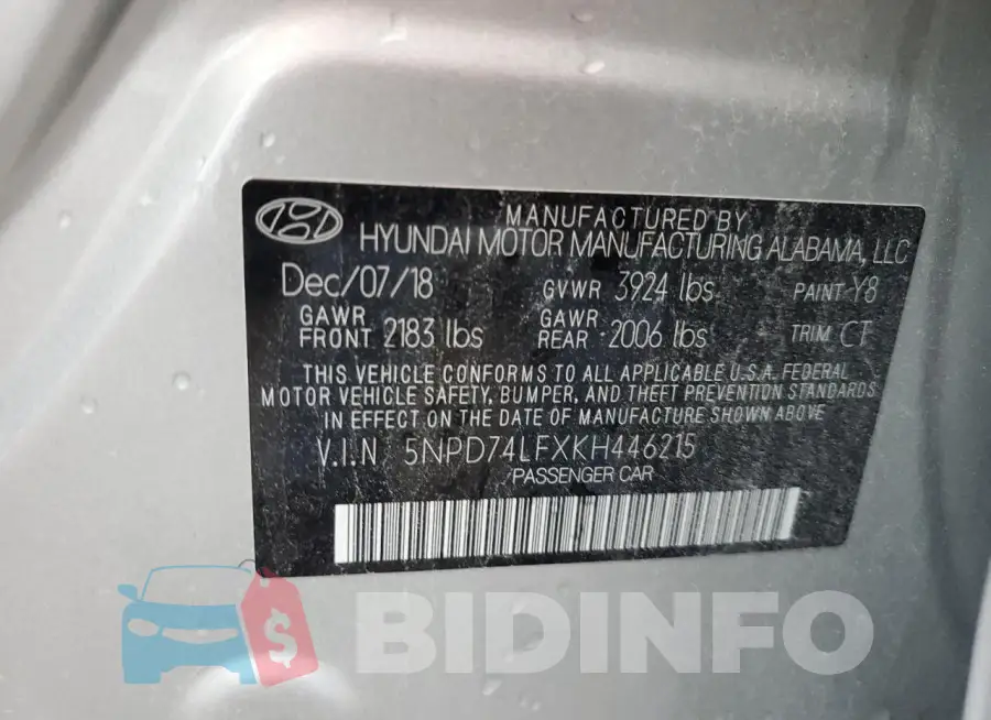 5NPD74LFXKH446215 Photo# 12