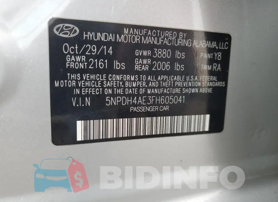 5NPDH4AE3FH605041 Photo# 12