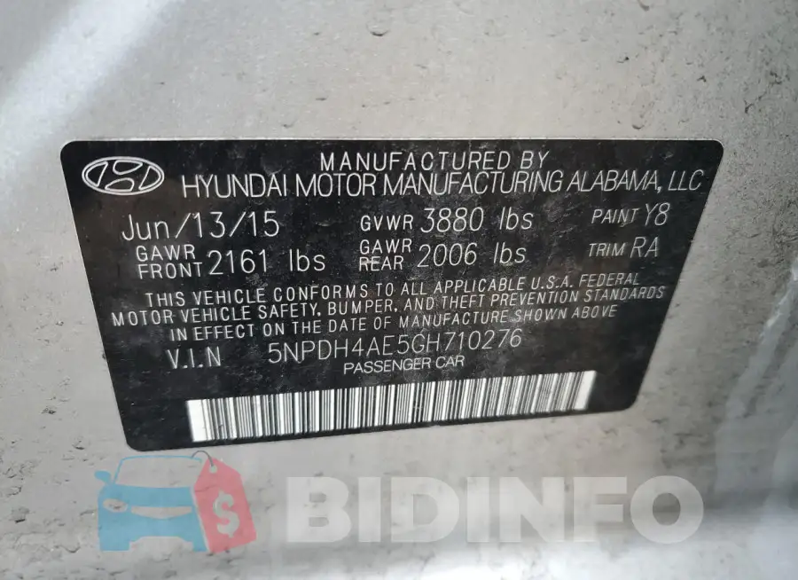 5NPDH4AE5GH710276 Photo# 12