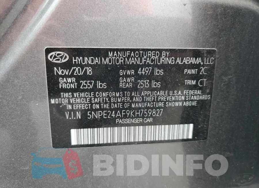 5NPE24AF9KH759827 Photo# 12