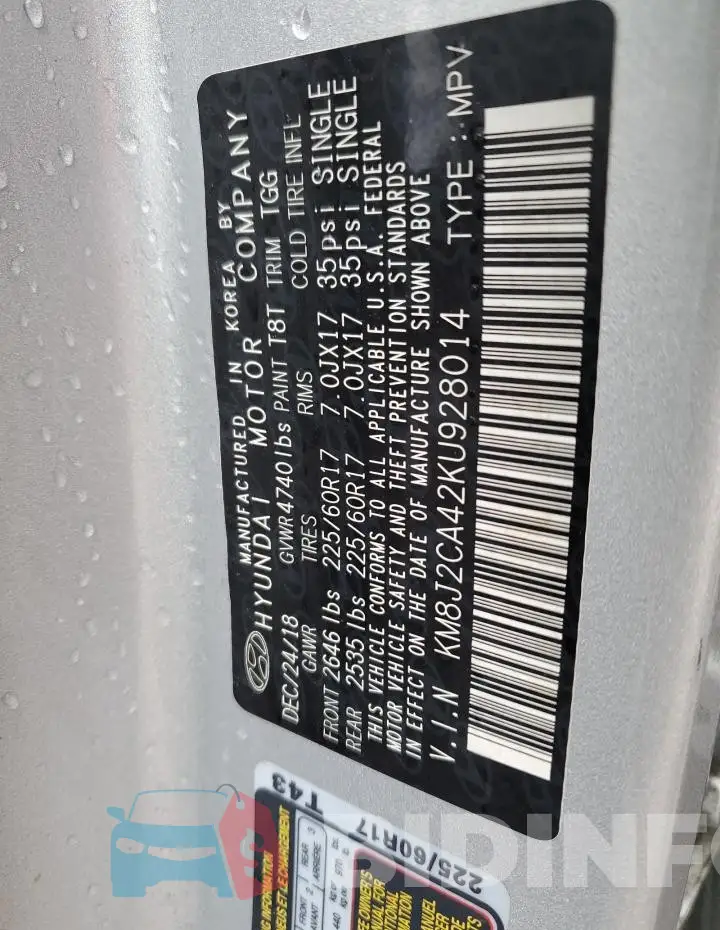 KM8J2CA42KU928014 Photo# 13