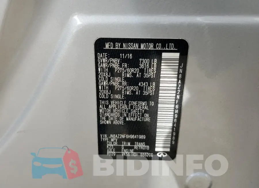 JN8AZ2NF6H9641989 Photo# 14
