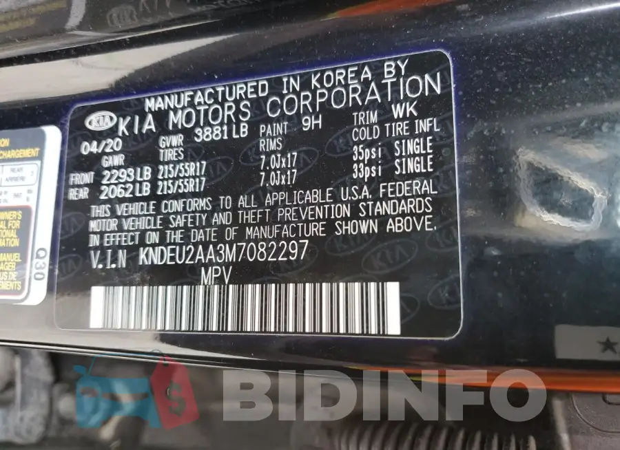 KNDEU2AA3M7082297 Photo# 13