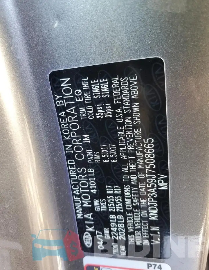 KNDJP3A59J7508665 Photo# 13