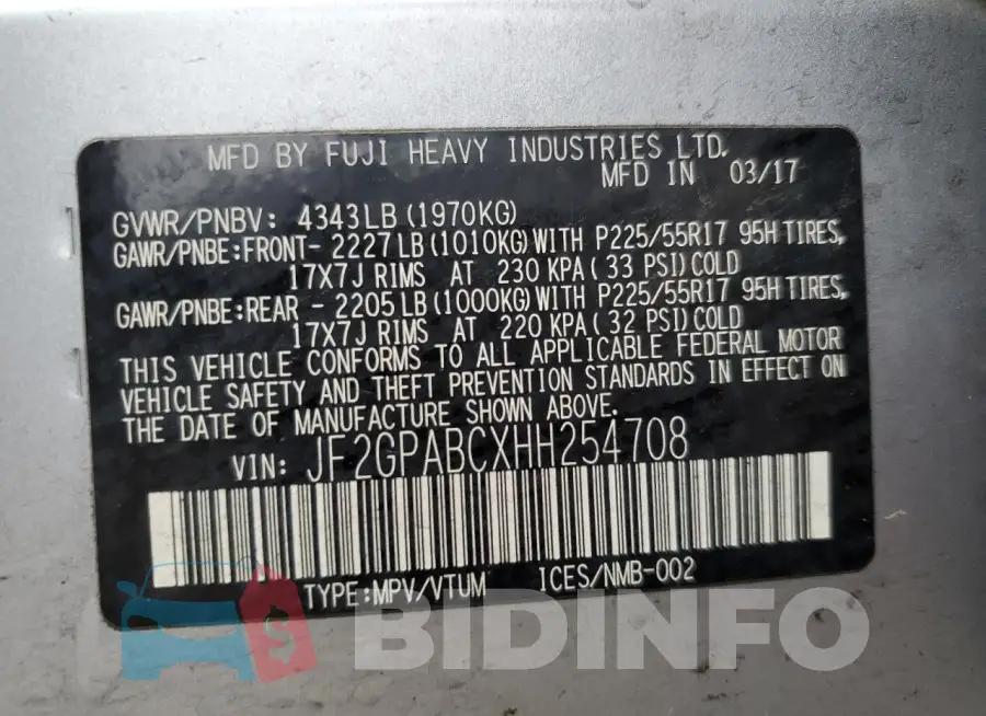JF2GPABCXHH254708 Photo# 13