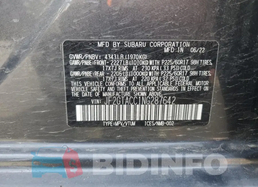 JF2GTACC1NG287642 Photo# 12