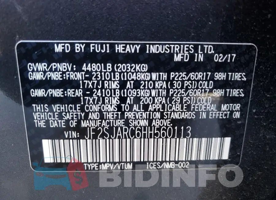 JF2SJARC6HH560113 Photo# 12