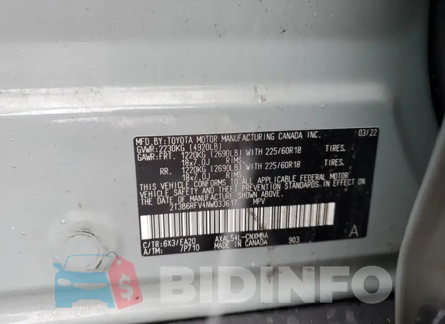 2T3B6RFV4NW033617 Photo# 13