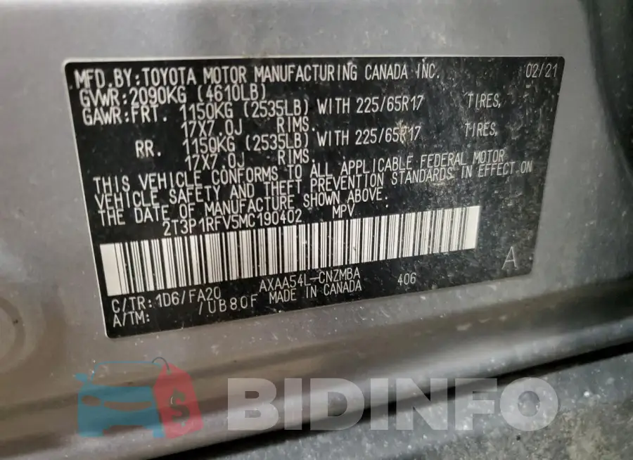 2T3P1RFV5MC190402 Photo# 13