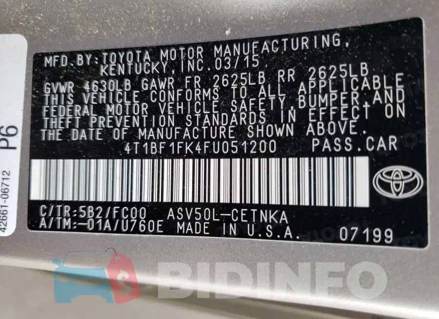 4T1BF1FK4FU051200 Photo# 12