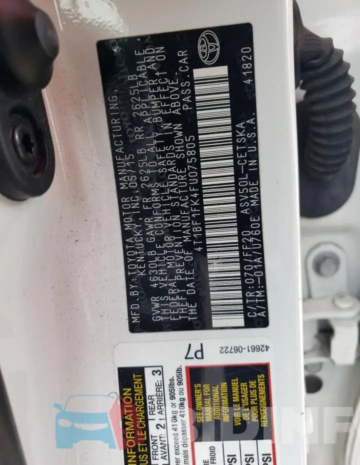 4T1BF1FK4FU075805 Photo# 12