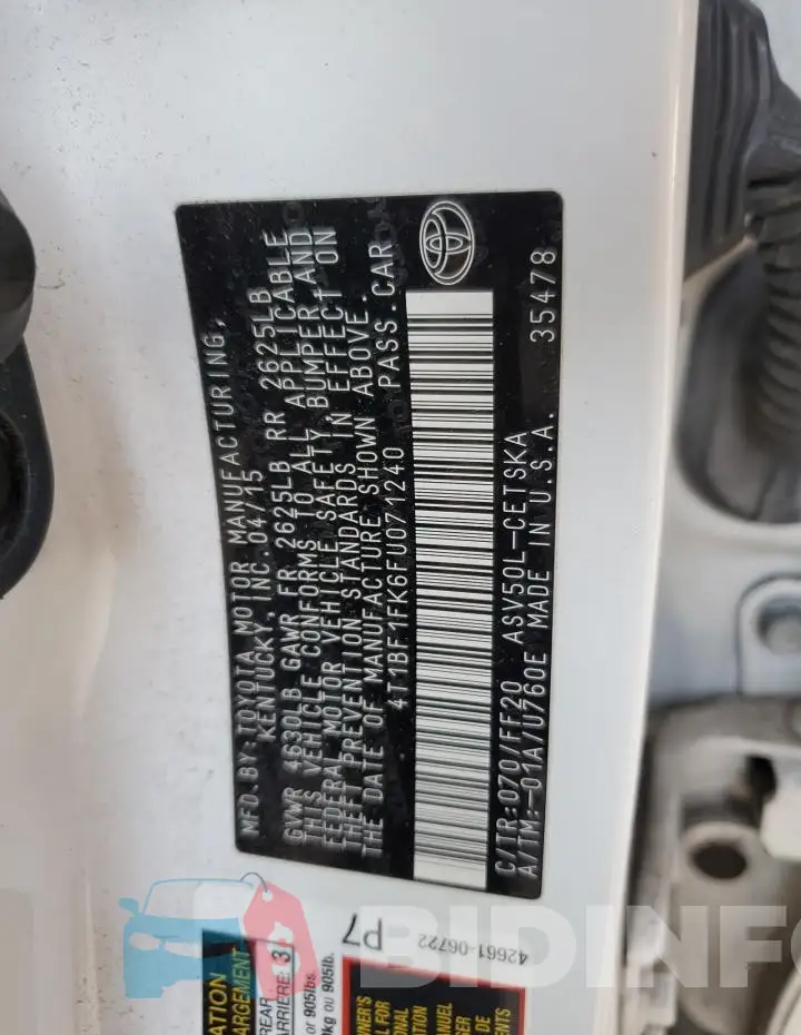 4T1BF1FK6FU071240 Photo# 12