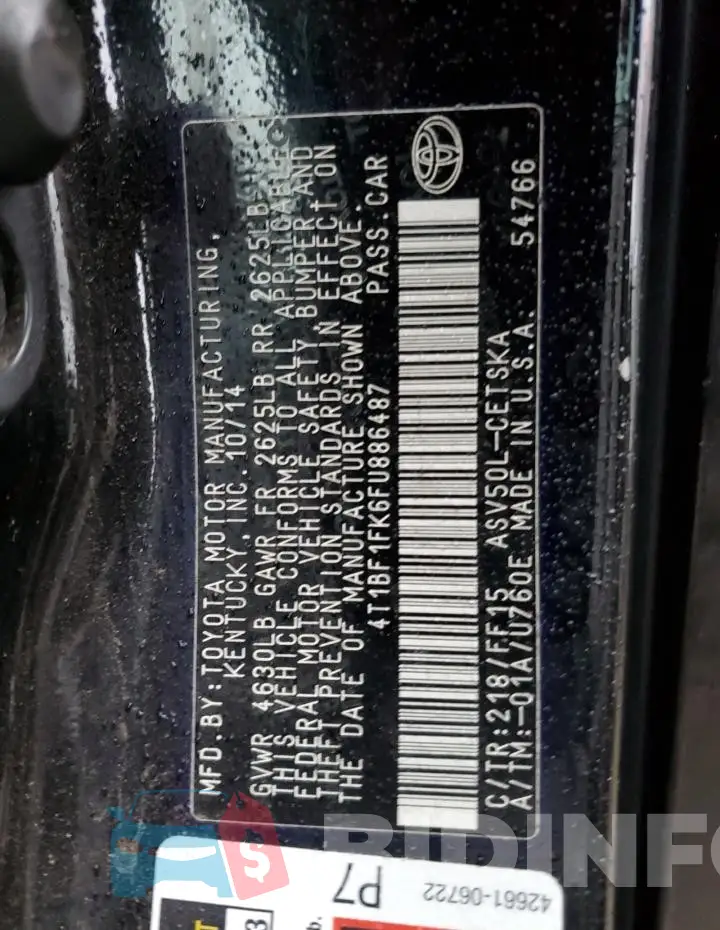 4T1BF1FK6FU886487 Photo# 12