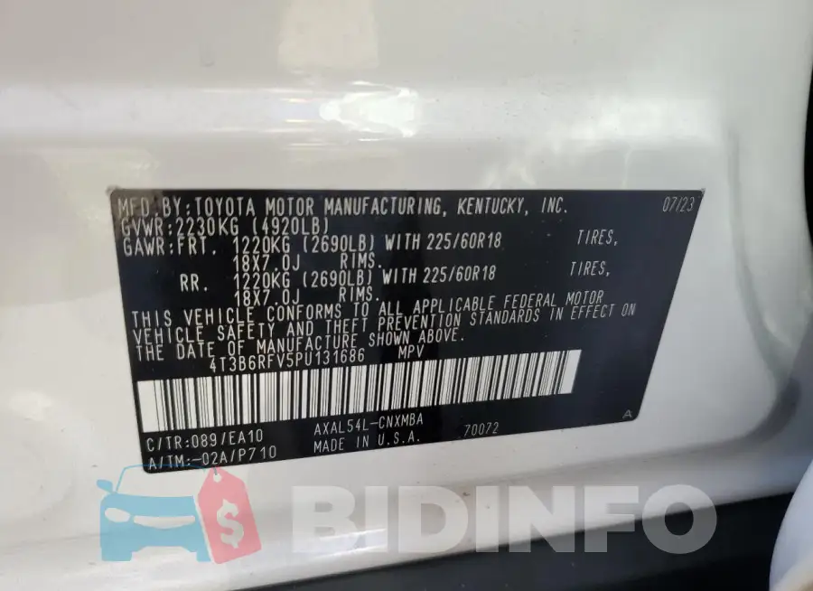 4T3B6RFV5PU131686 Photo# 13