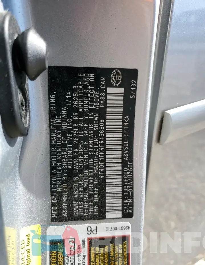 4T4BF1FK4FR456608 Photo# 12