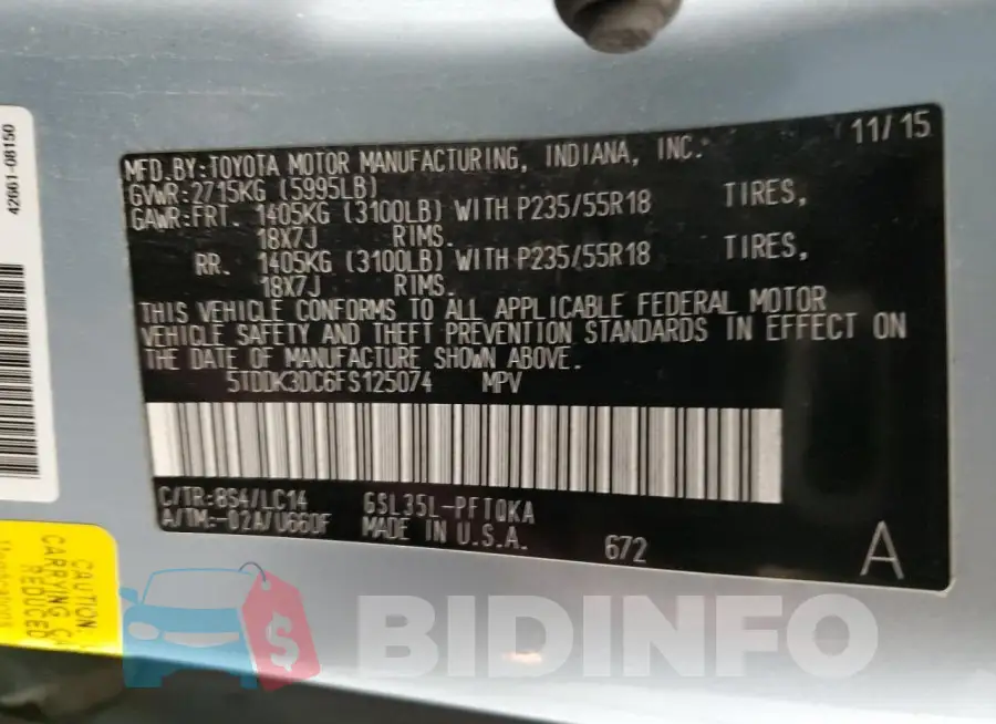 5TDDK3DC6FS125074 Photo# 13