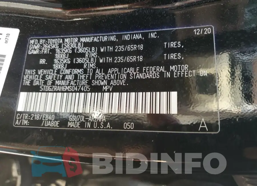 5TDGZRAH6MS047405 Photo# 13