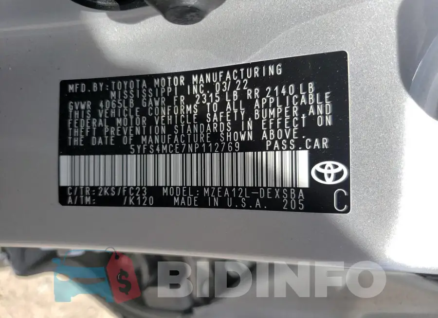 5YFS4MCE7NP112769 Photo# 12