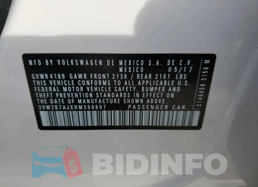 3VW2B7AJXHM396897 Photo# 12