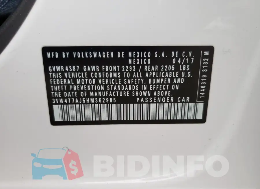 3VW4T7AJ5HM362985 Photo# 12