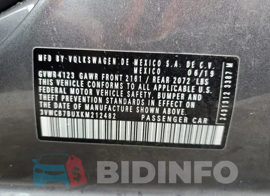 3VWCB7BUXKM212482 Photo# 13