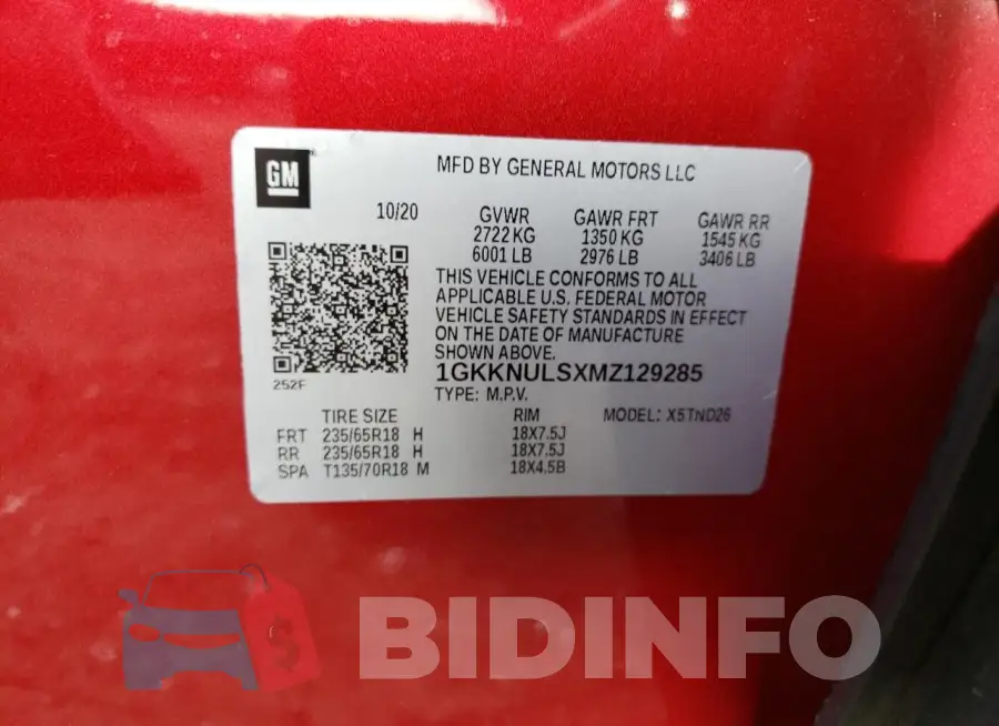 1GKKNULSXMZ129285 Photo# 13
