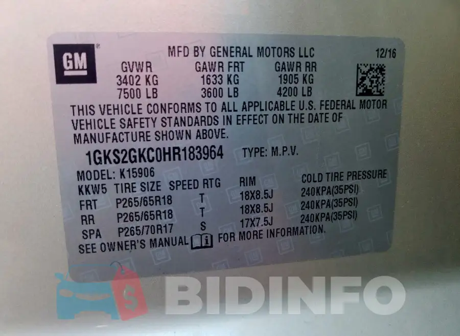 1GKS2GKC0HR183964 Photo# 10
