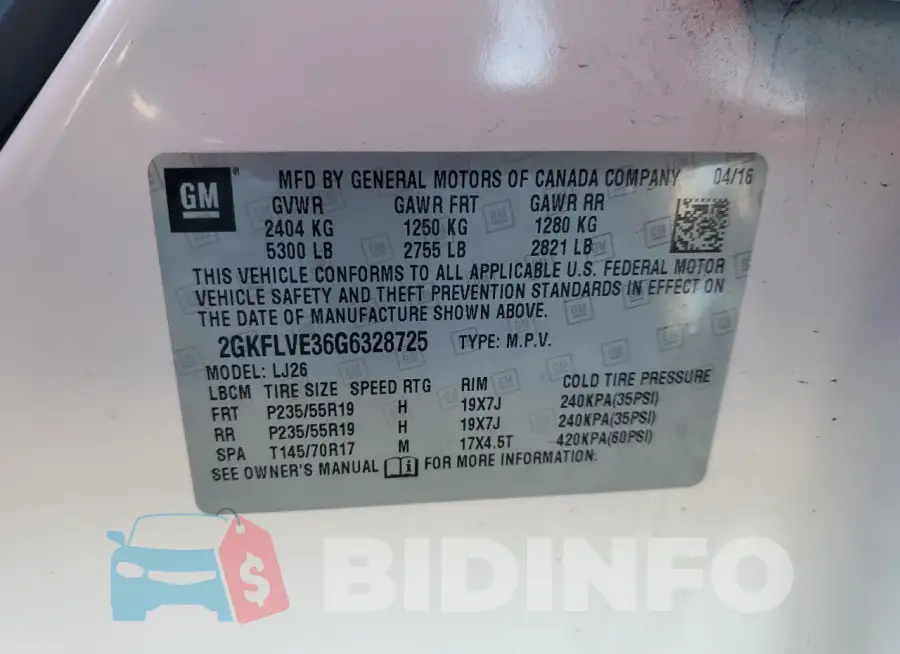 2GKFLVE36G6328725 Photo# 14