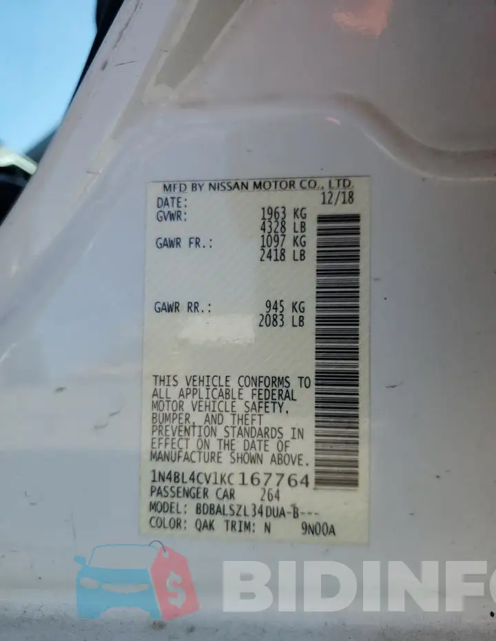 1N4BL4CV1KC167764 Photo# 12