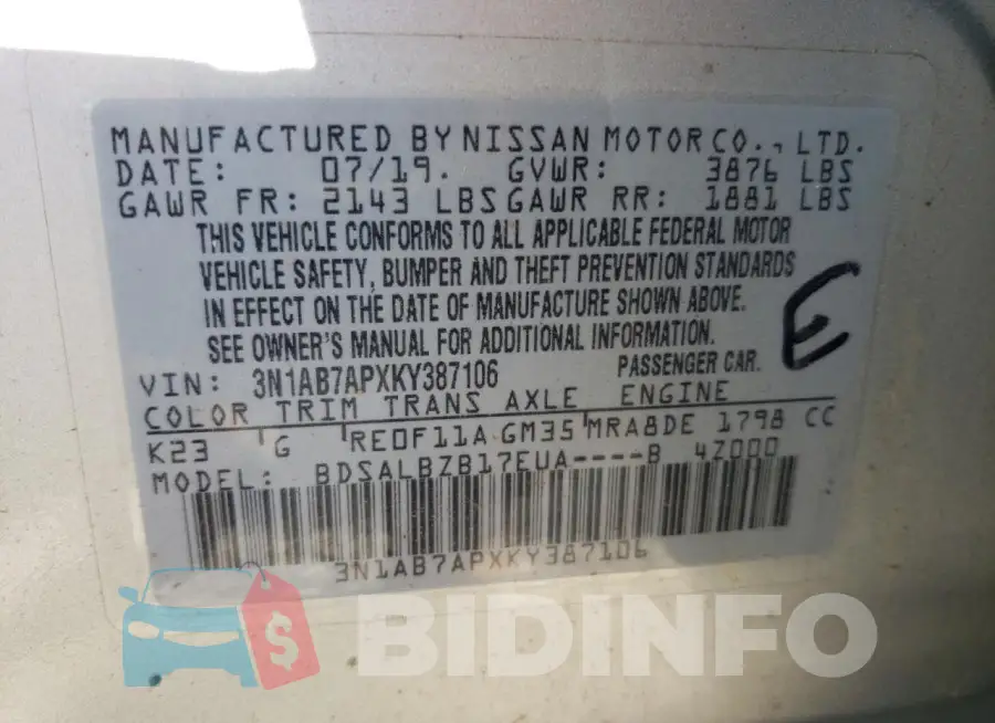 3N1AB7APXKY387106 Photo# 12