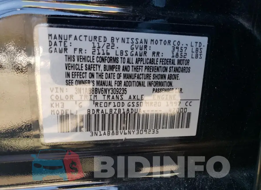 3N1AB8BV6NY309235 Photo# 12