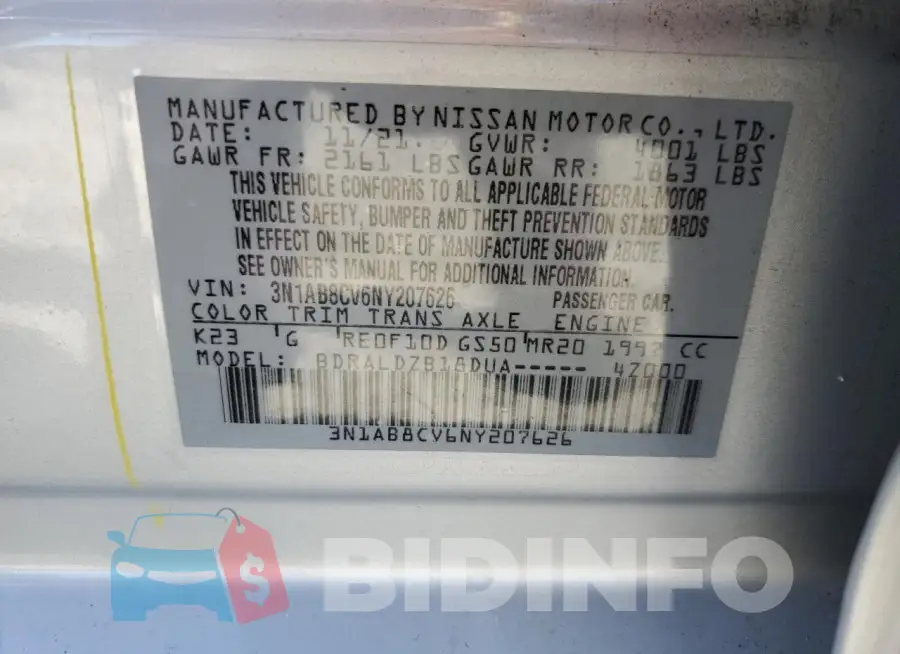 3N1AB8CV6NY207626 Photo# 12