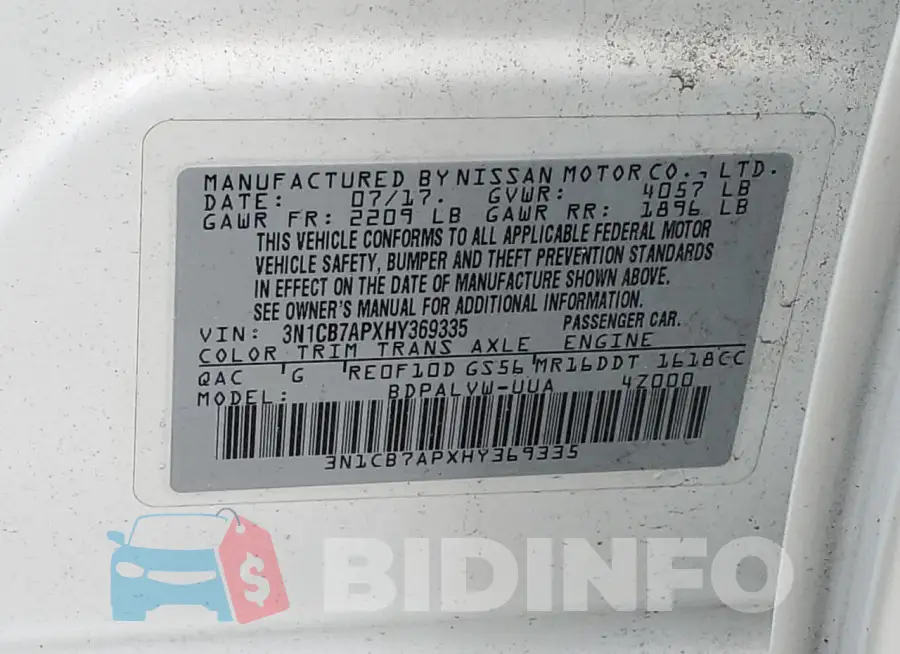 3N1CB7APXHY369335 Photo# 12