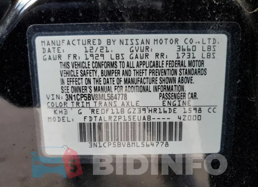 3N1CP5BV8ML564778 Photo# 12