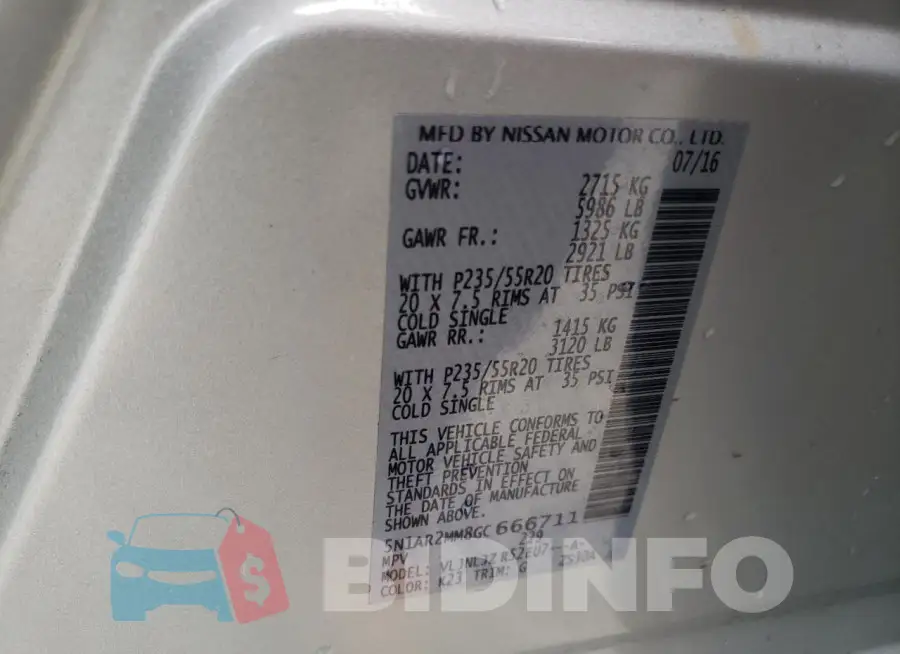 5N1AR2MM8GC666711 Photo# 13