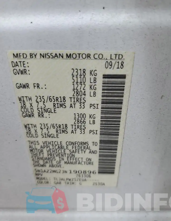 5N1AZ2MG2JN190896 Photo# 13