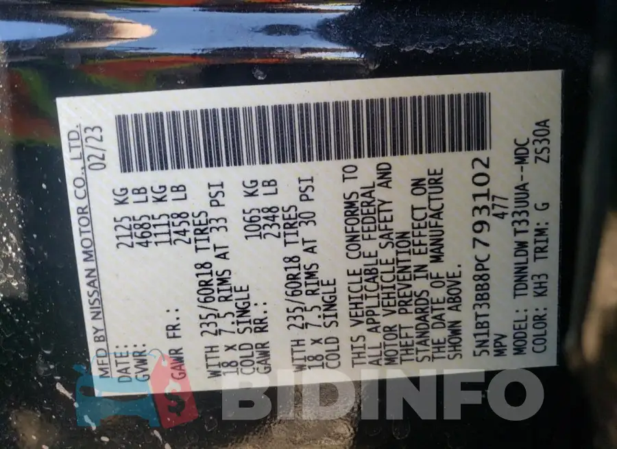 5N1BT3BB8PC793102 Photo# 12