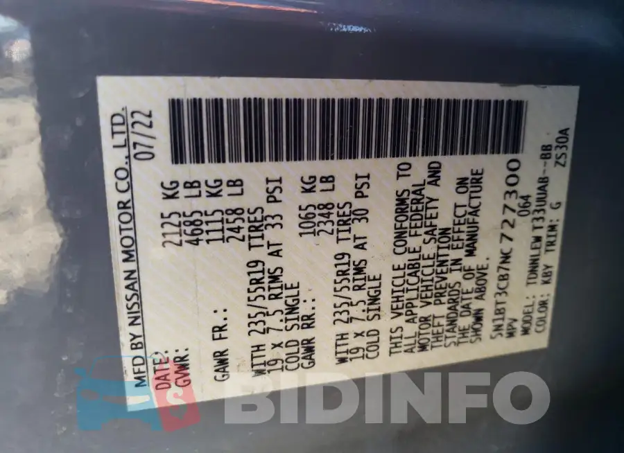 5N1BT3CB7NC727300 Photo# 14