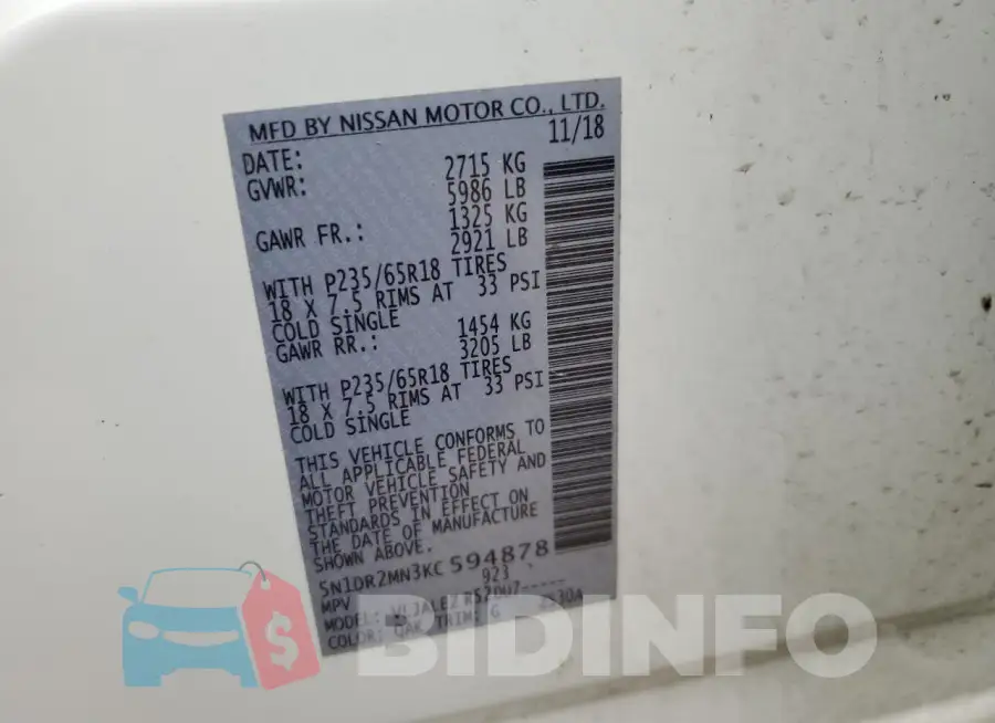 5N1DR2MN3KC594878 Photo# 13