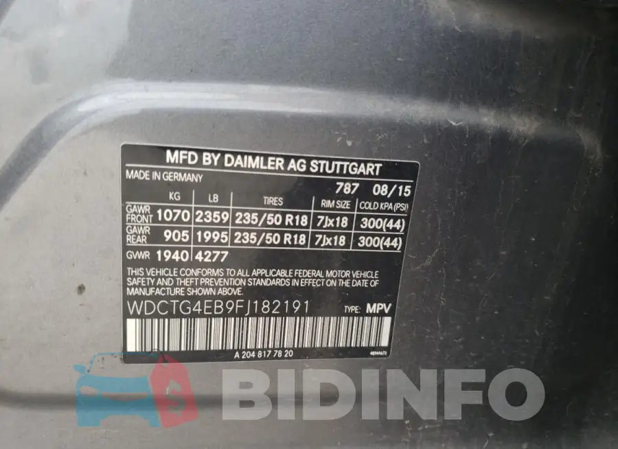 WDCTG4EB9FJ182191 Photo# 13