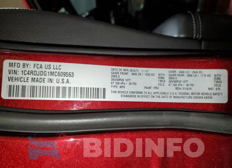 1C4RDJDG1MC609563 Photo# 13